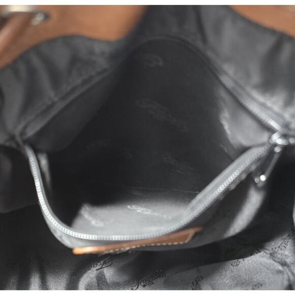 Vintage FOSSIL Brown British Tan Leather Shoulder Drawstring Bucket Bag - Picture 13 of 14